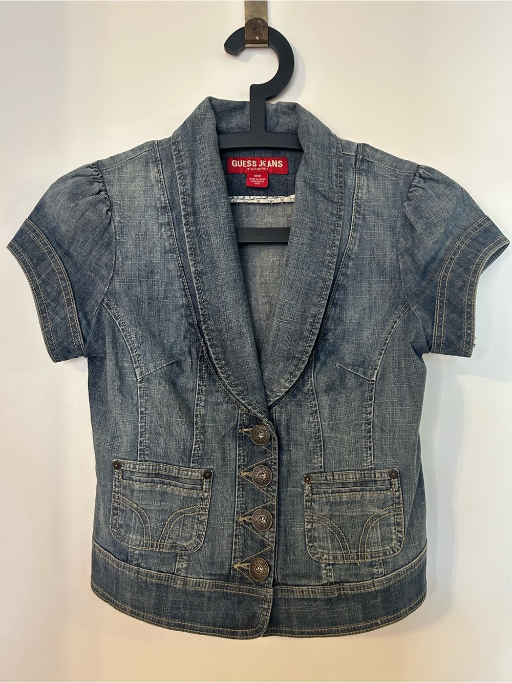 GUESS Jeans Women’s Light Blue Denim Short Sleeve Blazer Size M